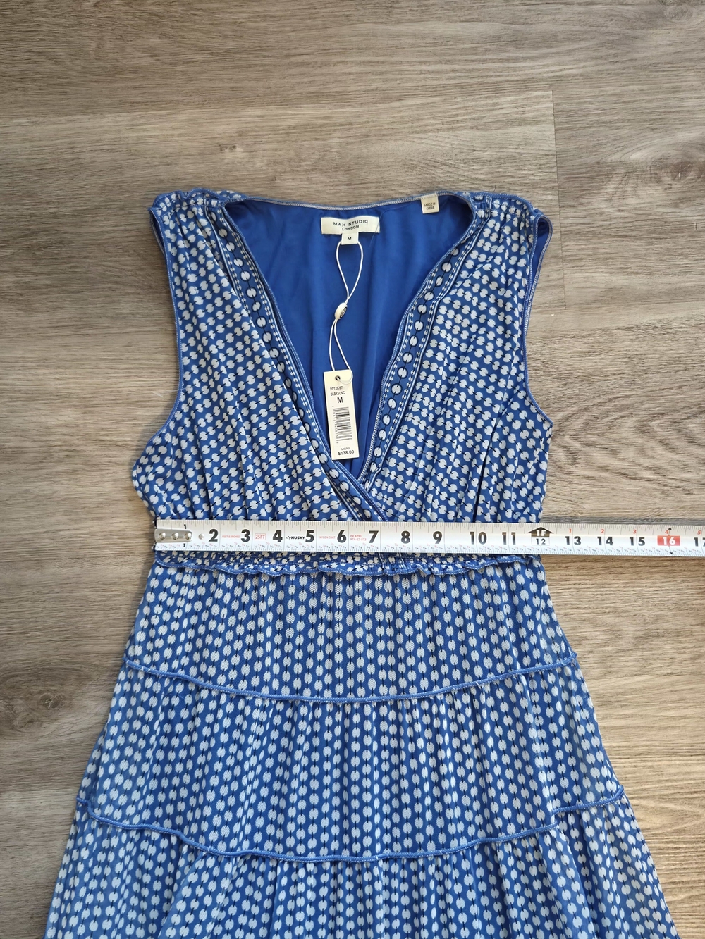 Max Studio Blue V-Neck Tiered Maxi Dress with Ditsy Print - Picture 6 of 7